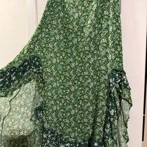 Boutique Green Floral Maxi Skirt L NWT